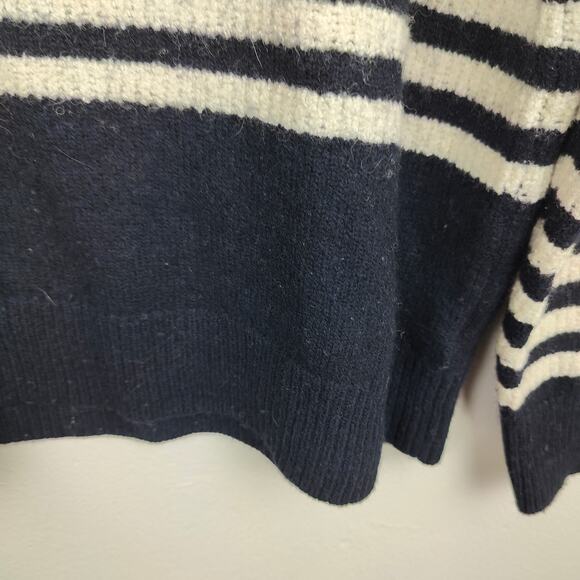 AllSaints Keet Crew Sweater Womens Large Wool Blend White Black Stripes Preppy - Picture 3 of 10